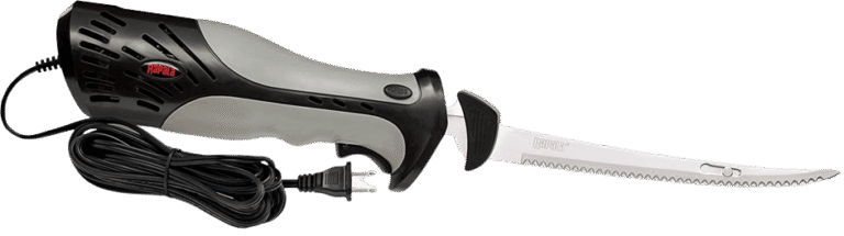Rapala heavy-duty electric fillet knife with black and gray housing and long cord